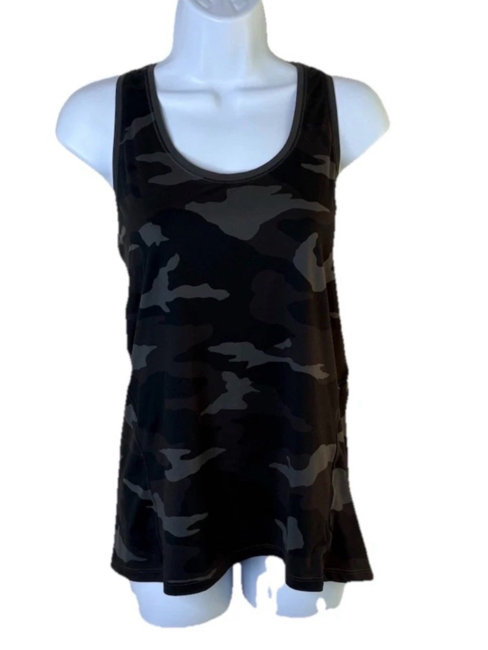 Athleta Momentum Camo Racerback Tank Top Dark Grey Athletic Workout Shirt Sz SM